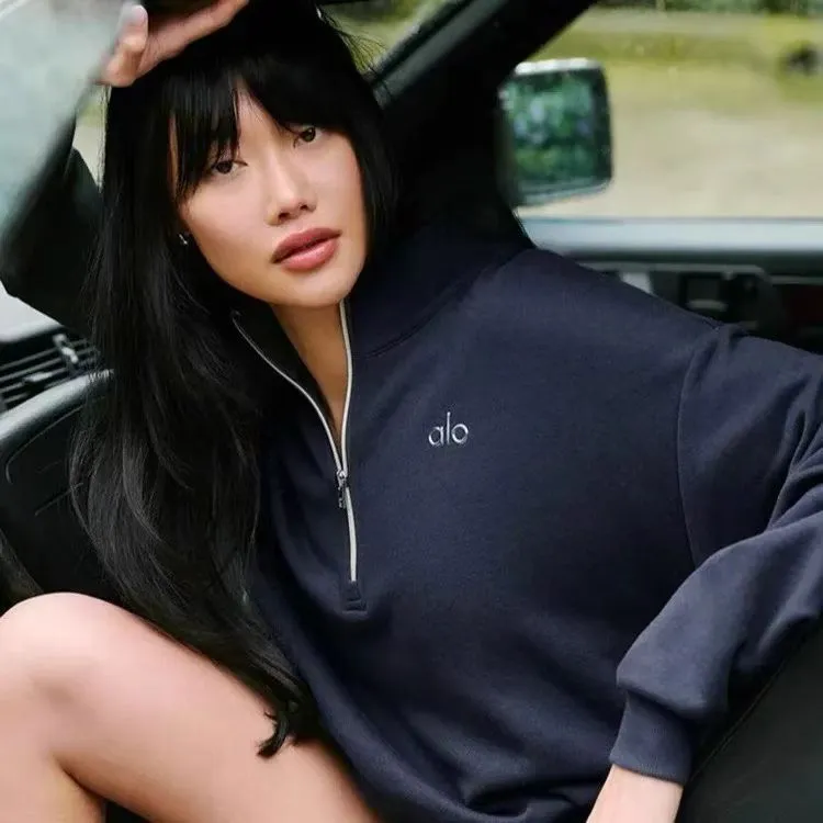 P210 606#alo half-pull stand-up collar sweatshirt Color: Black Gray Royal Blue Size: M-XXL Fabric: 350g cotton terry